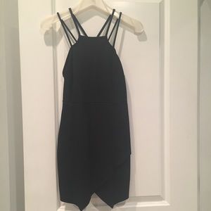 Lulus black mini dress with cross over slit